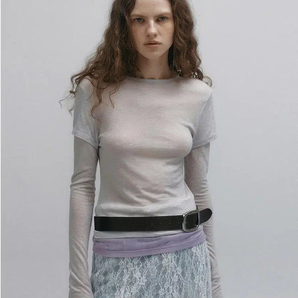 [BUNJANG] NEEV Layered See-through Long Sleeve T-Shirt Size 55 / 55사이즈 레이어드 시스루 롱슬리브 NEEV