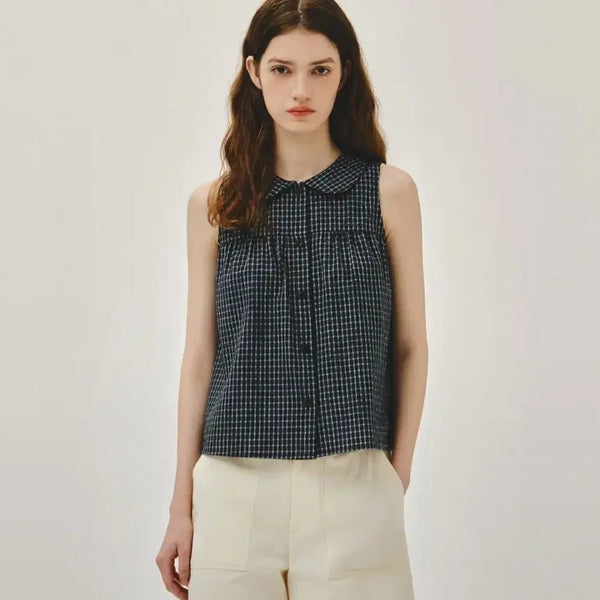 [BUNJANG] Marithe Francois Girbaud Women's Round Collar Sleeveless Blouse - Charcoal / 마리떼프랑소와저버 블라우스 W ROUND COLLAR SLEEVELESS BLOUSE charcoal