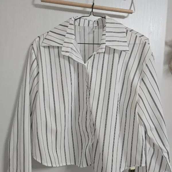 [BUNJANG] Vintage Striped Cropped Shirt / 빈티지 크롭 셔츠