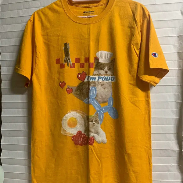 [BUNJANG] Champion Cat Print T-Shirt / 챔피온반팔티 고양이반팔티셔츠