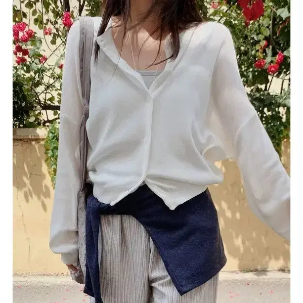 [BUNJANG] Slowand Plain Day Basic Cardigan (Summer, Plain, V-neck, Ivory) / 교환X 슬로우앤드 플레인 데이베이직 가디건 (썸머, 무지, 브이넥, 아이보리)