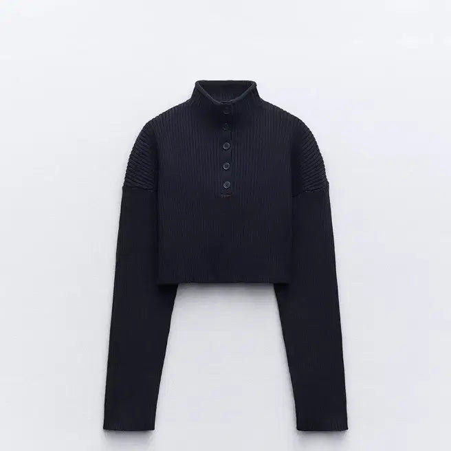 [BUNJANG] Zara High Neck Cropped Knit Sweater Navy S / ZARA 하이넥 크롭 니트 스웨터 네이비 S