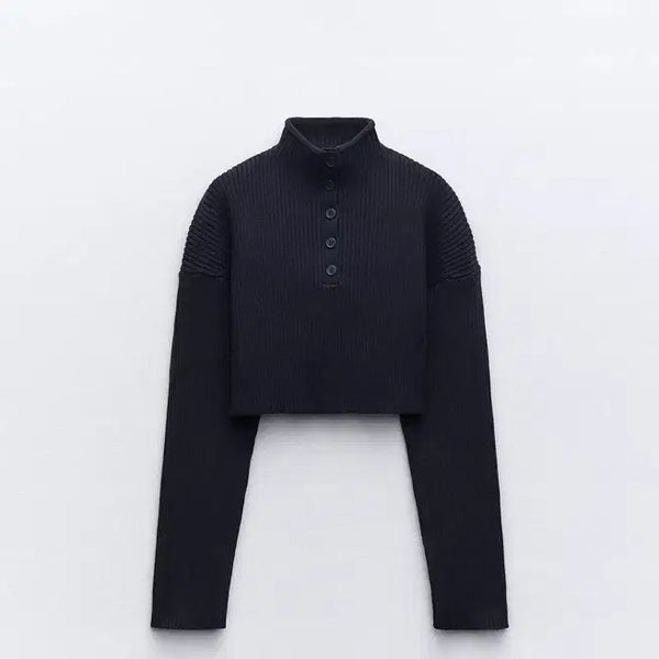 [BUNJANG] Zara High Neck Cropped Knit Sweater Navy S / ZARA 하이넥 크롭 니트 스웨터 네이비 S