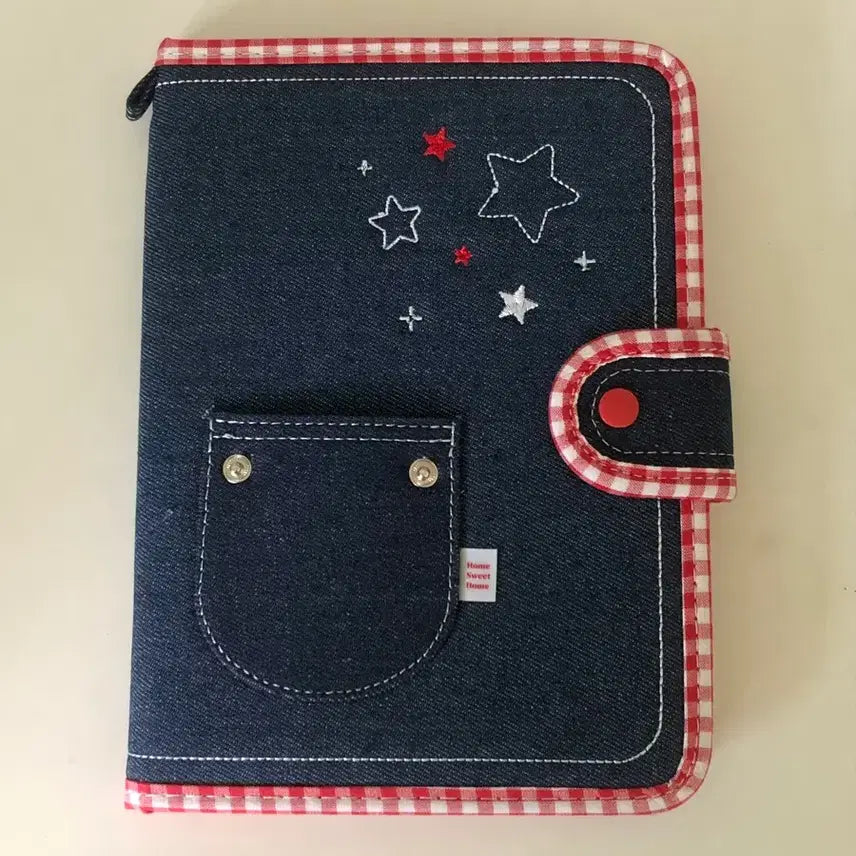 [BUNJANG] Daiso Denim Check Wireless Notebook (50 Pages) - Red / 다이소 데님 체크 북커버 무선노트(50매입) -데님 다이어리 레드