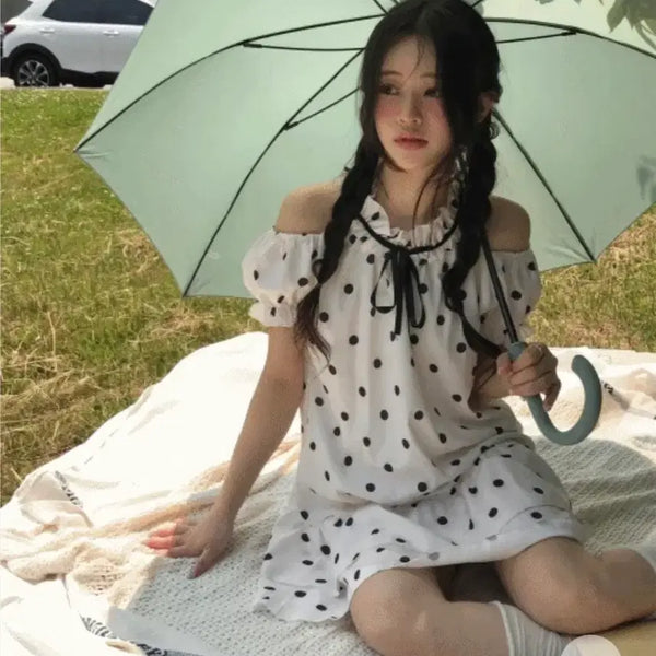 [BUNJANG] Cloud Emotion Mist of Dot Puff Dress / 클라우드이모션 미스트 오브 도트 퍼프 원피스 드레스 휴가룩