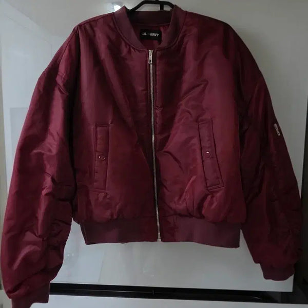 [BUNJANG] Burgundy Shirring Flight Jacket / 새상품 오버핏 버건디 셔링 항공점퍼