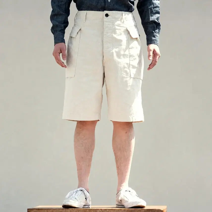 [BUNJANG] Boncoura Dungaree Cotton Linen Half Pants / 본쿠라 43 Dungaree Cotton Linen millefeuille 하프팬츠