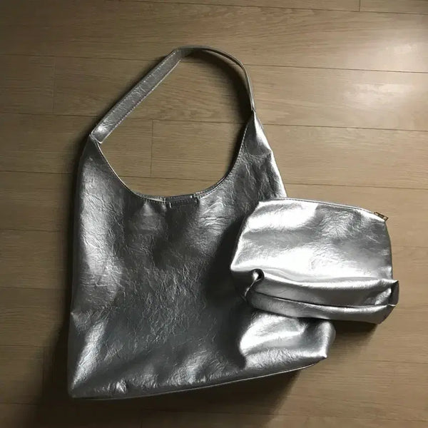 [BUNJANG] Silver Shoulder Bag with Pouch / 실버 숄더백 +파우치 증정