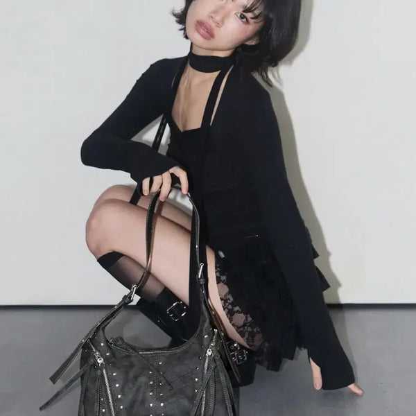 [BUNJANG] Illygo Leaf Eyelet Shoulder Bag Black / 일리고) 리프 아일렛 숄더 백 블랙