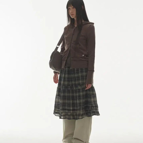 [BUNJANG] Koiseio Shirring Midi Skirt Checkered / 코이세이오 셔링 미디스커트 체크