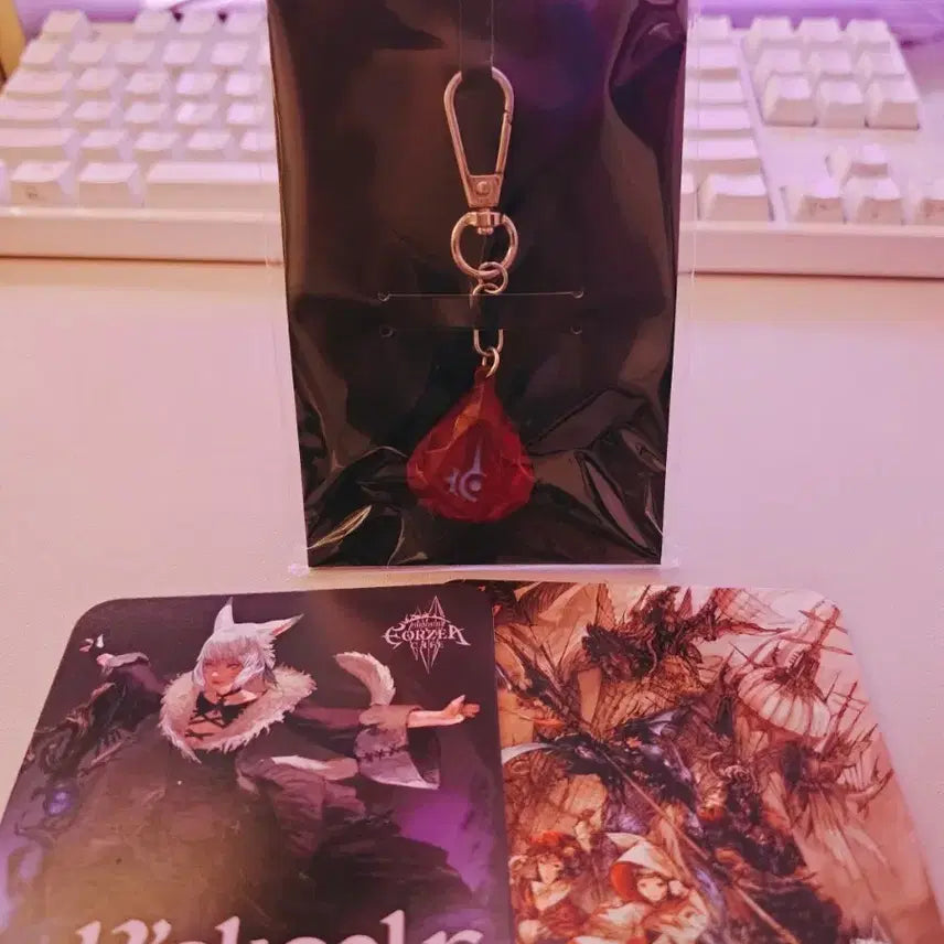 [BUNJANG] Final Fantasy XIV Red Mage Sok Keyring & Eorzea Cafe Coaster Set / 파판14 적마 소크키링, 에오르제아 카페 코스터