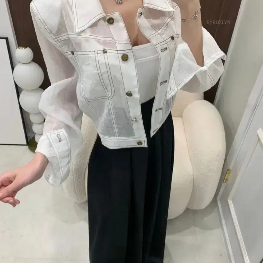 [BUNJANG] Linen See-through Stitch Summer Jacket / 새상품[살안타템/여리핏] 린넨 시스루 스티치 여름 자켓 수입의류