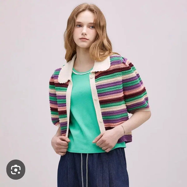 [BUNJANG] Thursday Island Color Blocking Knit Cardigan / (24년) 써스데이아일랜드 니트 가디건  칼라블록킹 펑키 가디건