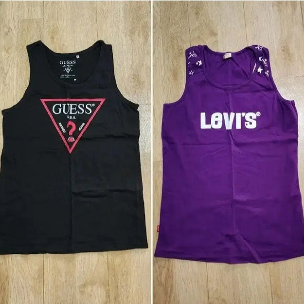 [BUNJANG] Guess & Levi's Sleeveless T-Shirts (Set) / [S-M]게스민소매+리바이스민소매/여성나시티셔츠