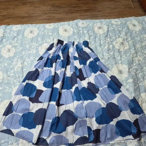 [BUNJANG] Blue Patterned Flare Long Skirt / 플레어 스커트 블루 계열 패턴