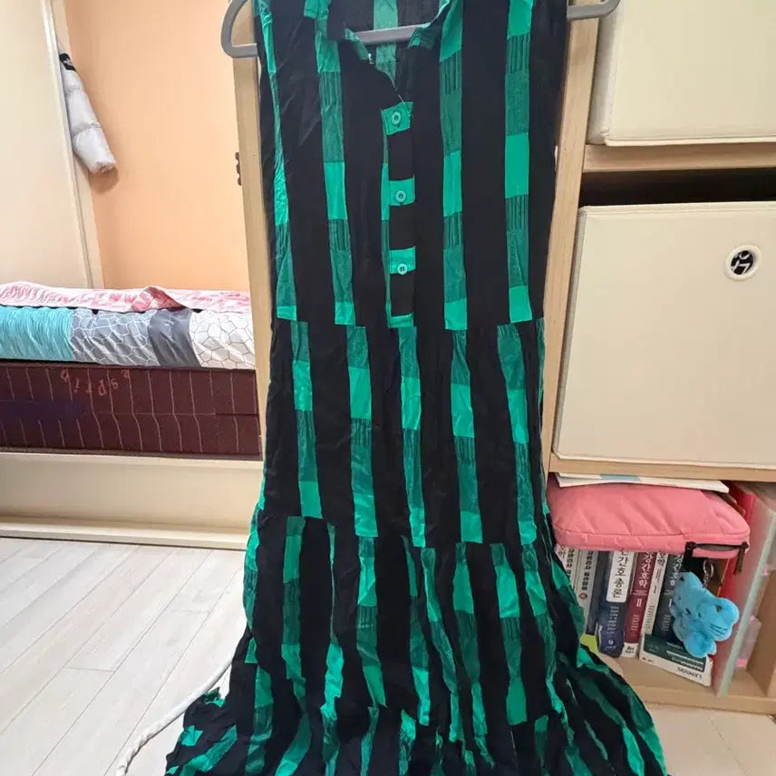 [BUNJANG] Stripe Check Sleeveless Tank Dress / 스트라이프 체크 민소매 나시 원피스