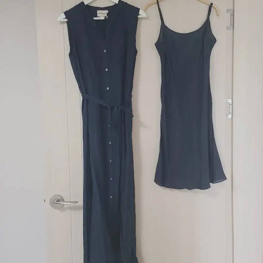 [BUNJANG] DKNY Women's 100% Silk Sleeveless Maxi Dress Navy / DKNY 여성 실크 100% 롱원피스 네이비 여름 민소매드레스