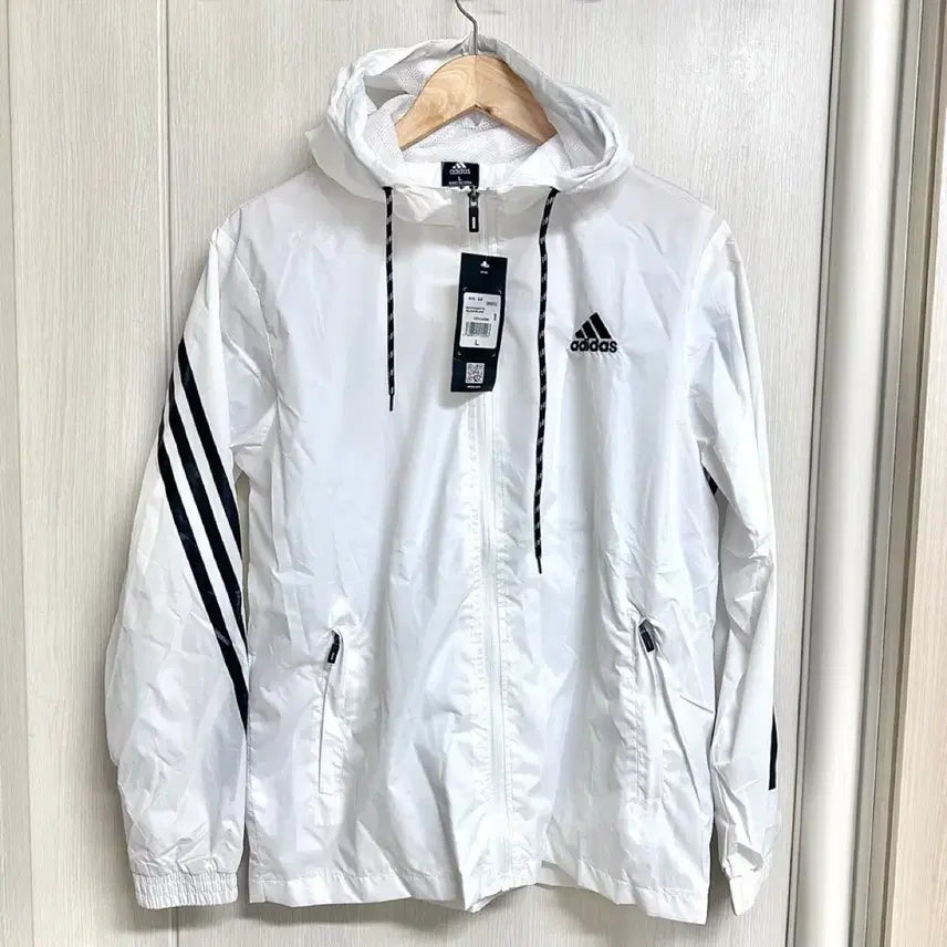 [BUNJANG] Adidas Windbreaker White Black Three Stripes / 아디다스 바람막이 화이트 블랙 삼선