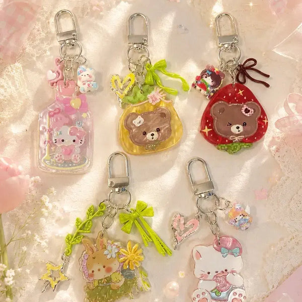 [BUNJANG] Handmade Bear Rabbit Acrylic Pendant Ddakku Mini Keyring / 곰돌이 토끼 아크릴 팬던트 다꾸 미니 키링 (개당가격)