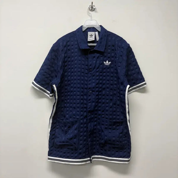 [BUNJANG] Adidas Navy Check Snap Top L / 아디다스 네이비 체크 스냅탑 L