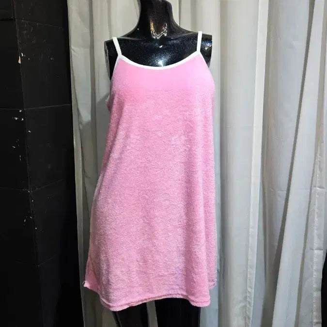 [BUNJANG] White Line Detail Built-in Bra Terry Mini Dress Pink / 타월 캡내장 화이트 라인 핑크 원피스