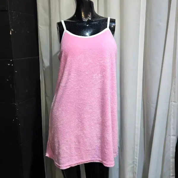 [BUNJANG] White Line Detail Built-in Bra Terry Mini Dress Pink / 타월 캡내장 화이트 라인 핑크 원피스