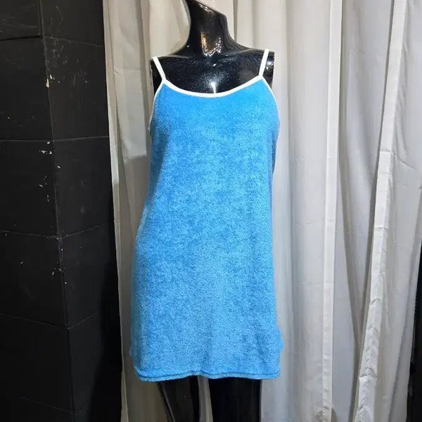[BUNJANG] White Line Blue Mini Dress with Built-in Cups / 타월 캡내장 화이트 라인 블루 원피스