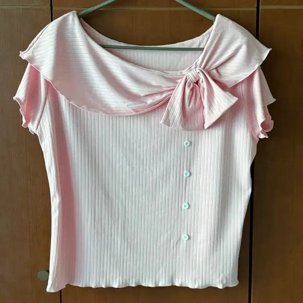 [BUNJANG] Ribbon Frill T-Shirt / 리본 프릴 티셔츠