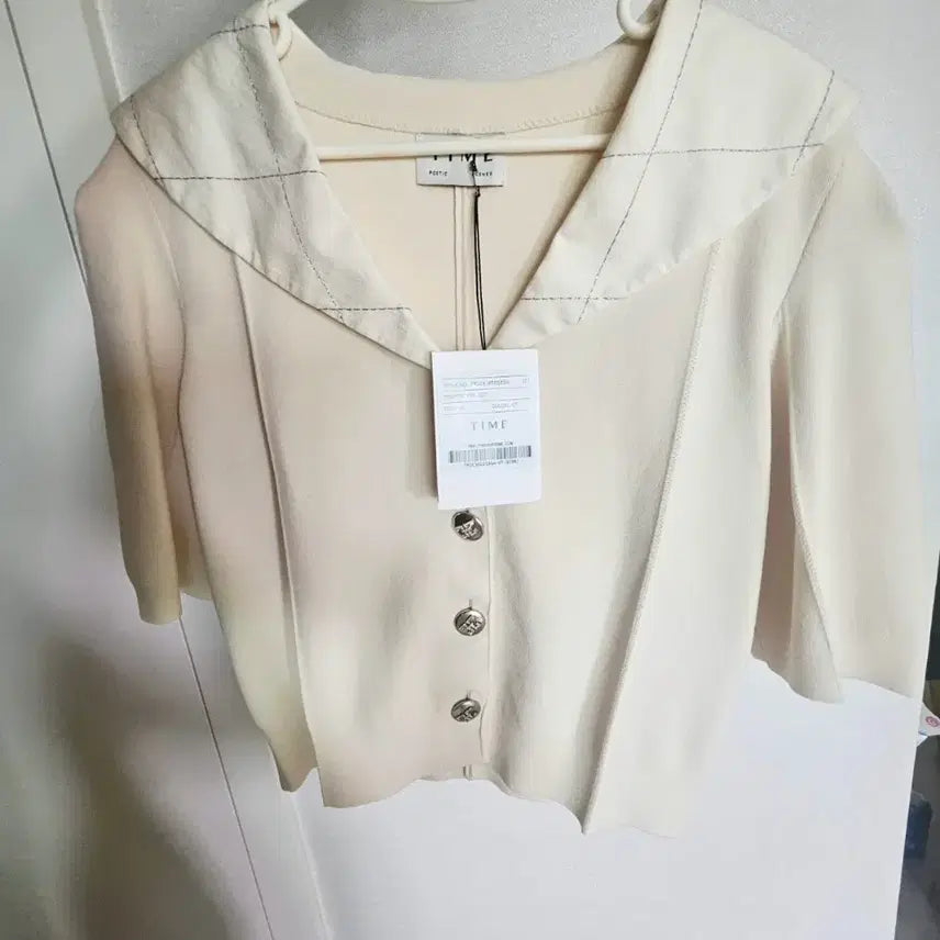 [BUNJANG] TIME Cream Collar Short Sleeve Knit 90 / 타임 새상품
