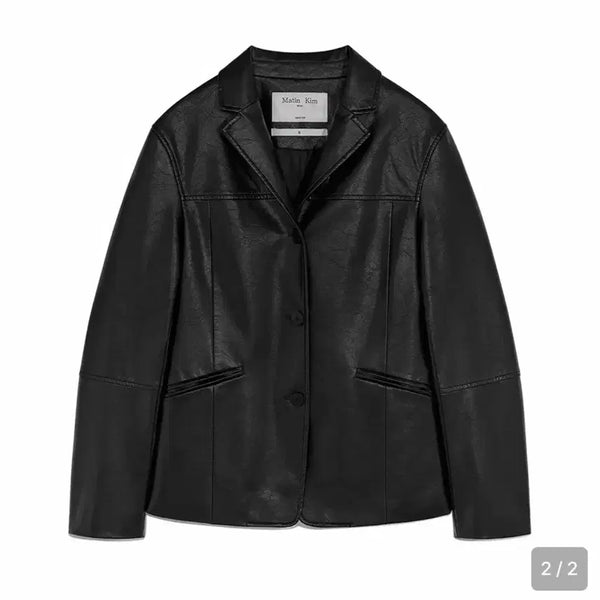 [BUNJANG] Matinkim Leather Single Blazer Black / 마뗑킴 leather single blazer in black