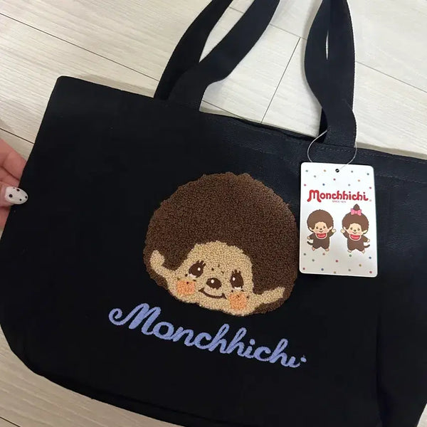 [BUNJANG] Monchhichi Embroidered Black Tote Bag / 몬치치 블랙 토트백