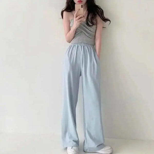 [BUNJANG] Minipoe Semi-Wide Modal Training Pants Pale Blue / 미니포에 쫀쫀모달 세미와이드 트레이닝 팬츠 페일블루