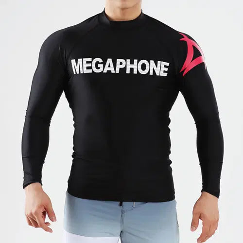 [BUNJANG] Megaphone Watersports BASIC LOGO Men's Rash Guard - Black/Red (Size S) / [새상품] 메가폰 워터스포츠 S사이즈 BASIC LOGO MEN RASH GUARD-BLK/RED