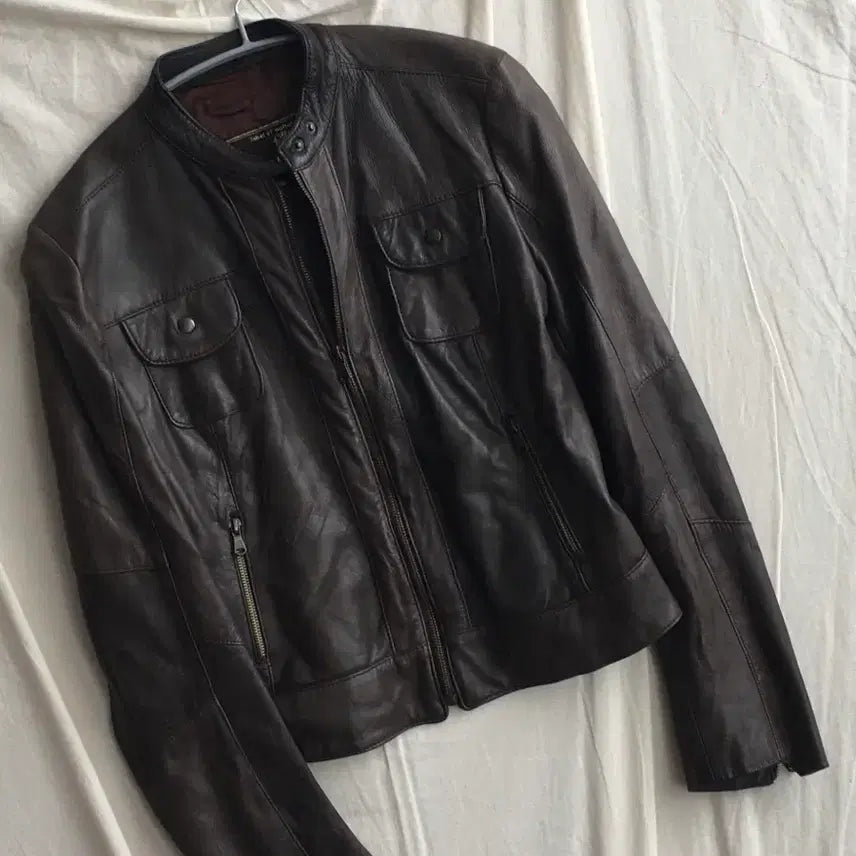 [BUNJANG] Vintage Lambskin Cropped Leather Jacket / 빈티지 양가죽 크롭 레더자켓