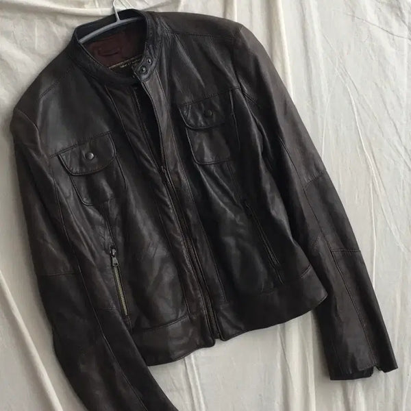 [BUNJANG] Vintage Lambskin Cropped Leather Jacket / 빈티지 양가죽 크롭 레더자켓