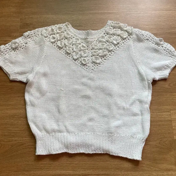 [BUNJANG] Flower Pearl Short Sleeve Knit / 플라워 진주 반팔 니트
