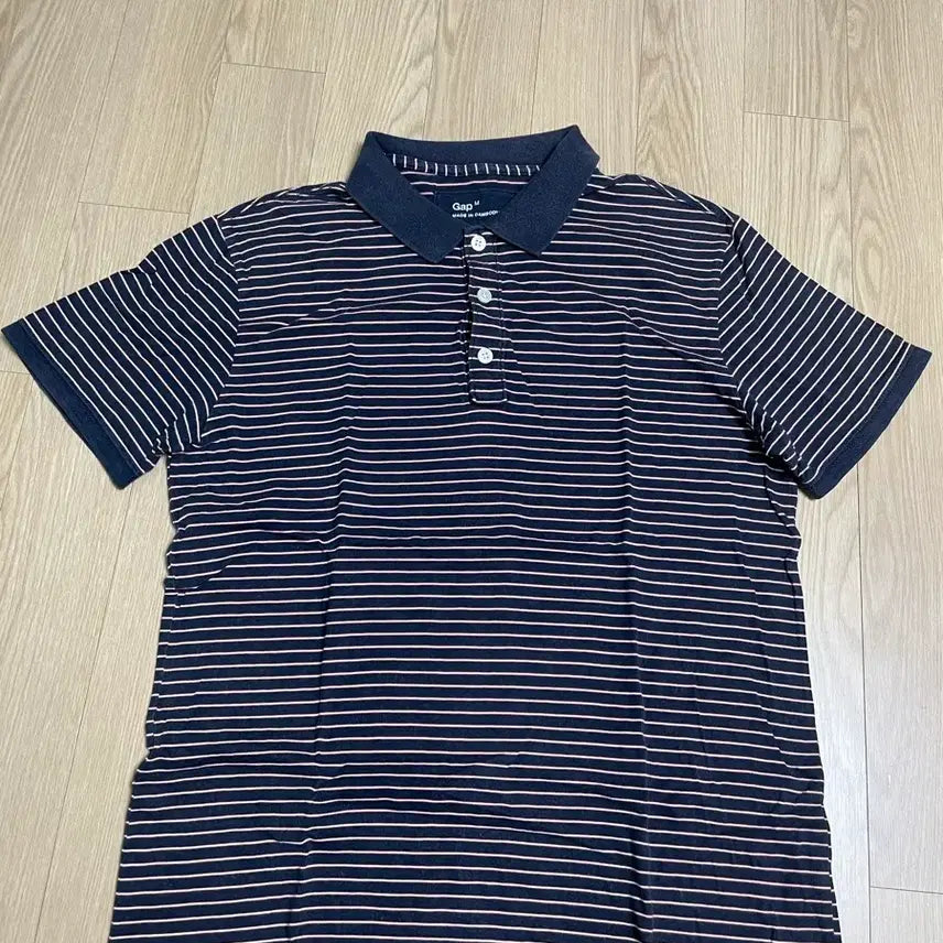 [BUNJANG] Gap Striped Collar T-Shirt Navy M / 갭 스트라이프 카라 티셔츠 네이비 M