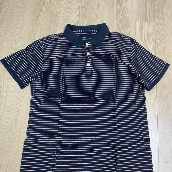 [BUNJANG] Gap Striped Collar T-Shirt Navy M / 갭 스트라이프 카라 티셔츠 네이비 M