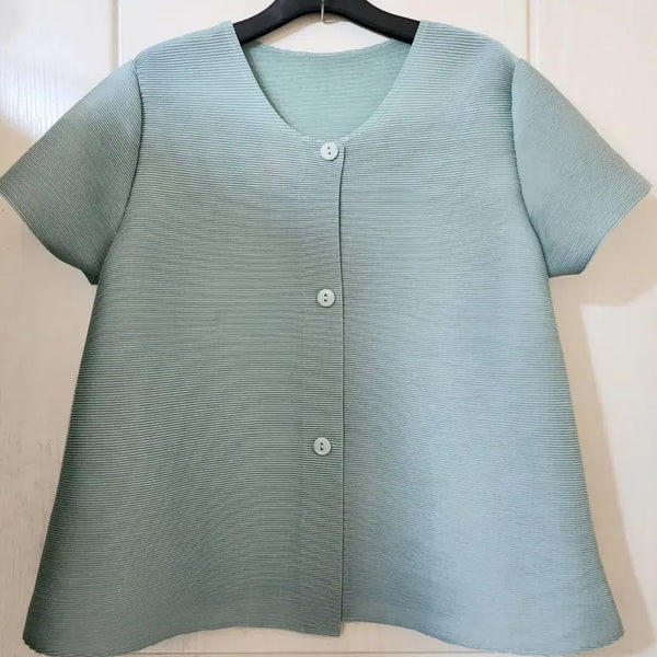 [BUNJANG] Pleated Short Sleeve Button Jacket / 플리츠 반팔 단추자켓
