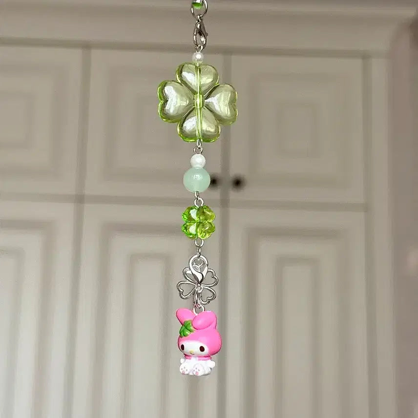 [BUNJANG] My Melody Four-Leaf Clover Charm Keychain / 산리오 마이멜로디 네잎클로버 키링