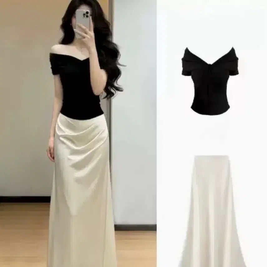 [BUNJANG] Women's Short Sleeve Long Skirt Set Size S / 롱치마 반팔 1세트 s사이즈 15,000원