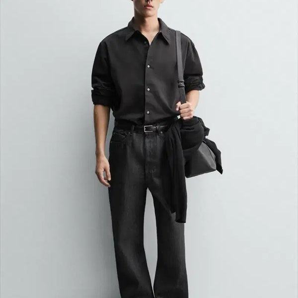 [BUNJANG] Zara Black Denim Long Sleeve Shirt / 자라 블랙 데님 긴팔 셔츠