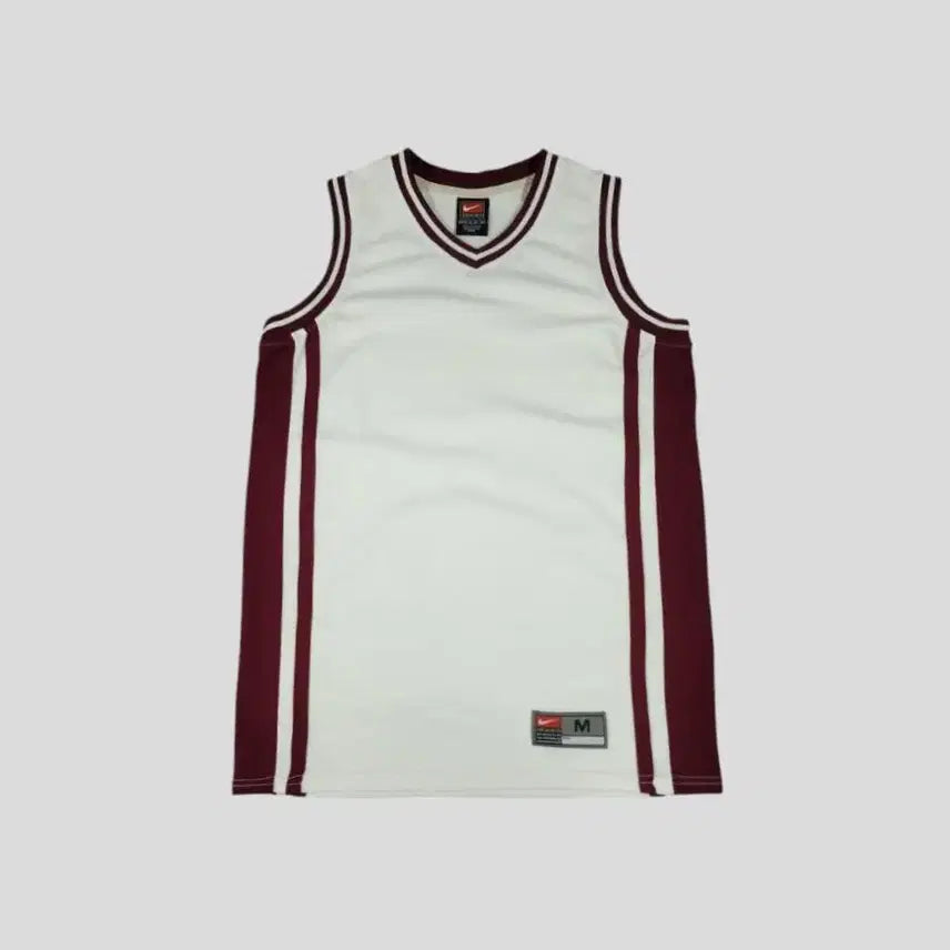 [BUNJANG] Nike Team 90s Colorblock Mesh Basketball Jersey Sleeveless / 나이키 팀 90s 화이트 버건디 배색 삼선 메쉬 브이넥 농구져지 슬리브리스 민소매 나시 S