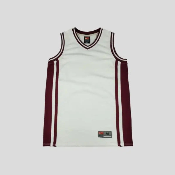 [BUNJANG] Nike Team 90s Colorblock Mesh Basketball Jersey Sleeveless / 나이키 팀 90s 화이트 버건디 배색 삼선 메쉬 브이넥 농구져지 슬리브리스 민소매 나시 S