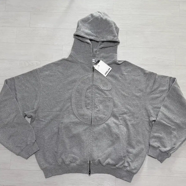 [BUNJANG] Anglan Big Applique Hoodie Zip-up Grey Size 1 / 앵글런 Big Applique 후드집업 그레이 1사이즈