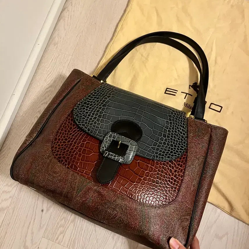 [BUNJANG] Etro Crocodile Embossed Tote Bag / 에트로 크로커다일 토트백