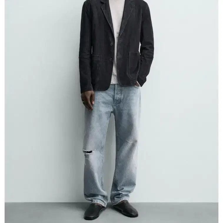 [BUNJANG] Zara Regular Fit Suede Blazer Dark Blue L / (새상품) 자라 레귤러핏 스웨이드 블레이저 다크블루 L