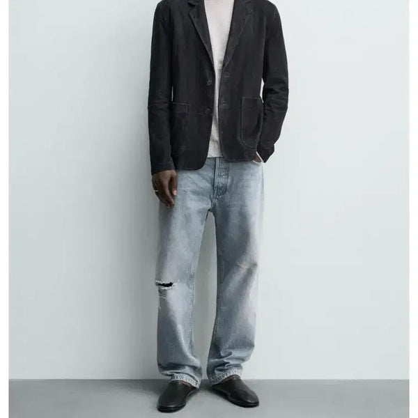 [BUNJANG] Zara Regular Fit Suede Blazer Dark Blue L / (새상품) 자라 레귤러핏 스웨이드 블레이저 다크블루 L