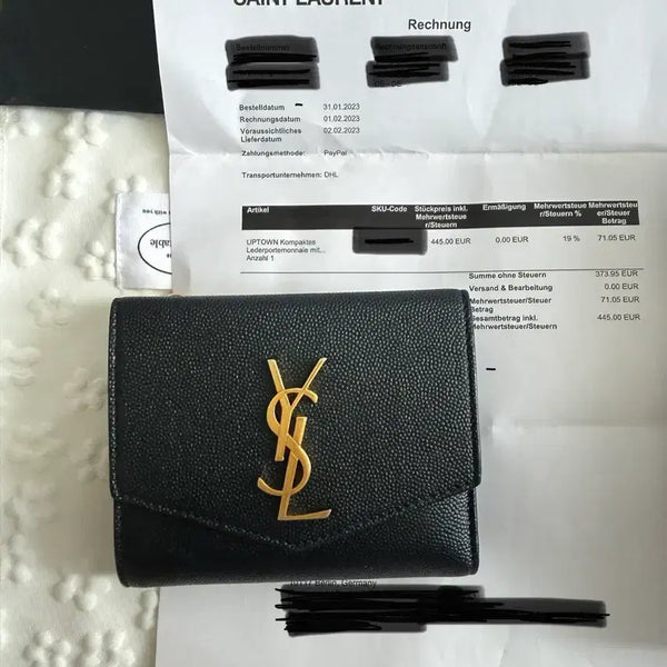 [BUNJANG] Saint Laurent Uptown Compact Wallet Black / [정품/영수증] 생로랑 업타운 컴팩트 반지갑 블랙 / YSL 금장 / 박스 포함