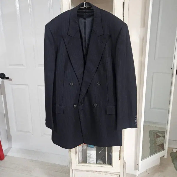 [BUNJANG] Aquastum 100% Wool Stripe Double-Button Suit Jacket / 아쿠아스텀 모100 스트라이프 더블 버튼 정장 자켓